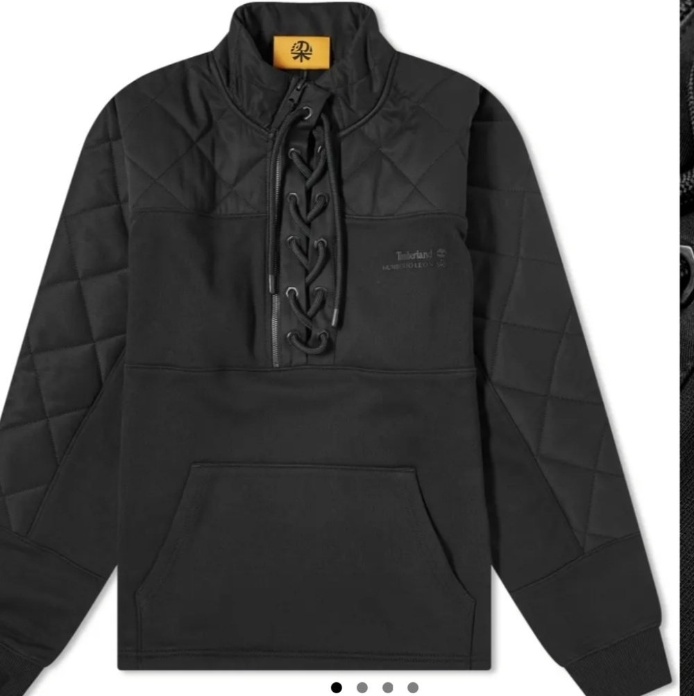 Timberland By Humberto Leon Black Quilted Lace-Up Funnel Pullover Organic Cotton